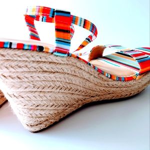 MULTI COLOR PLATFORM SANDALS ADJUSTABLE ANKLE STRAP ESPADRILLES OPEN TOE